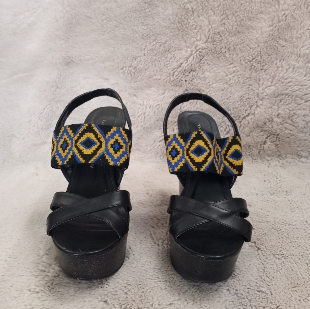Chinese Laundry Bohemian Batik Print Leather Strappy Slingback Platform Sandal - Picture 3 of 8